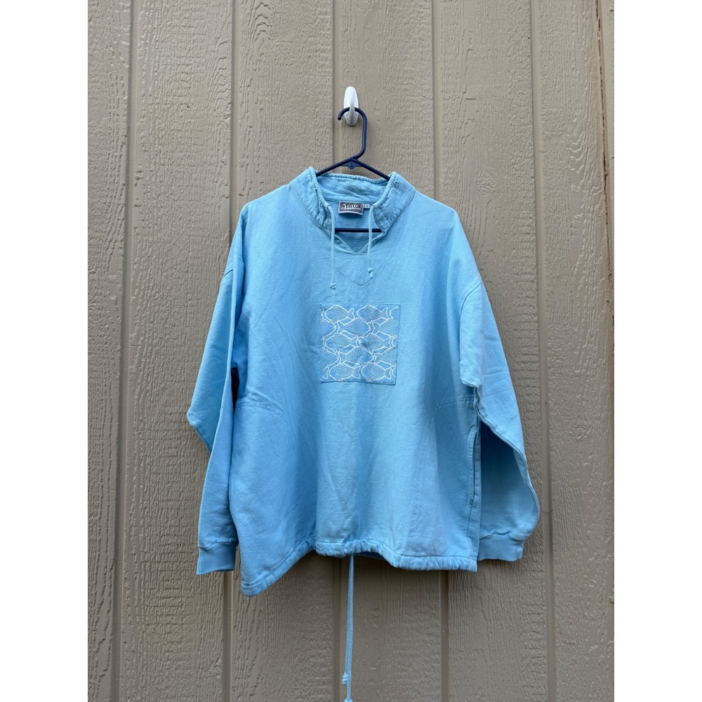 By Taylor L/XL Pullover Coastal Nautical 100% Cotton Fish Patch Sweatshirt
